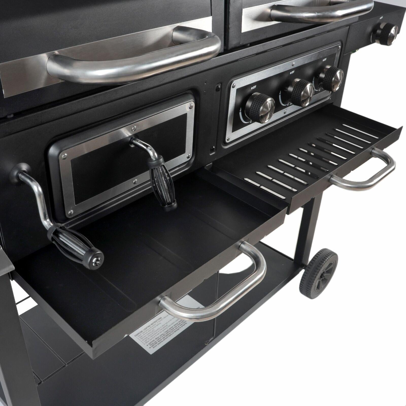 Dual Fuel Gas & Charcoal Combo BBQ Grill,Side Burner, Black with , NEW