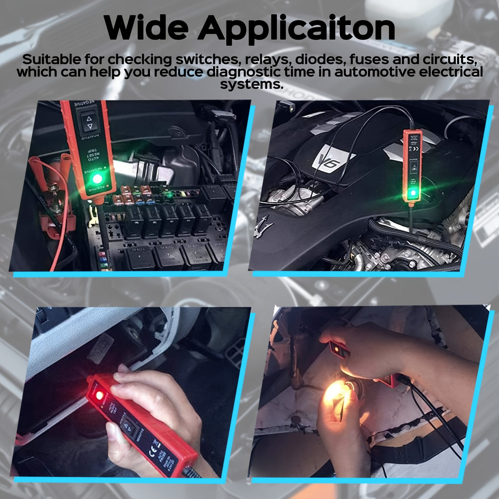 Power Circuit Probe Tester 6-24V DC Test Light Short Circuit Automotive Component Electrical Polarity Identify Continuity Tester Overload Protection
