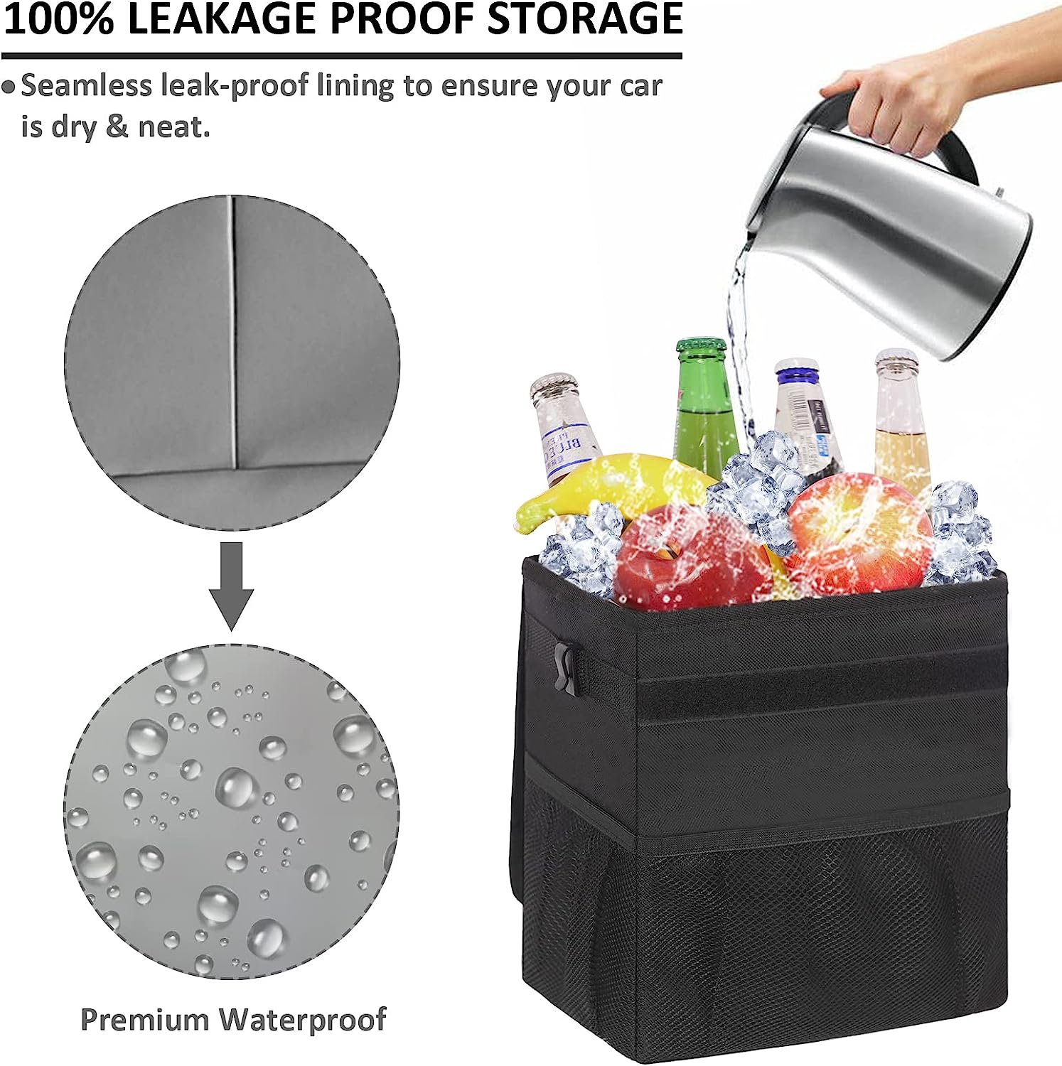 Vankor Car Trash Can for Car Cute, Car Trash Bag Bin Hanging Waterproof Automotive Car Garbage Cans Leak Proof Vehicle Trash Can Black