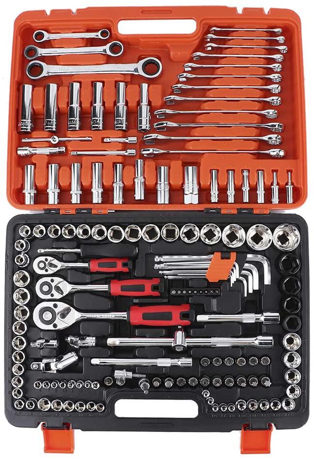 Ratchet Socket Wrench Set, 150Pcs Ratchet Socket Set Vehicle Maintenance Repair Toolbox Combination Wrench Hand Tool.