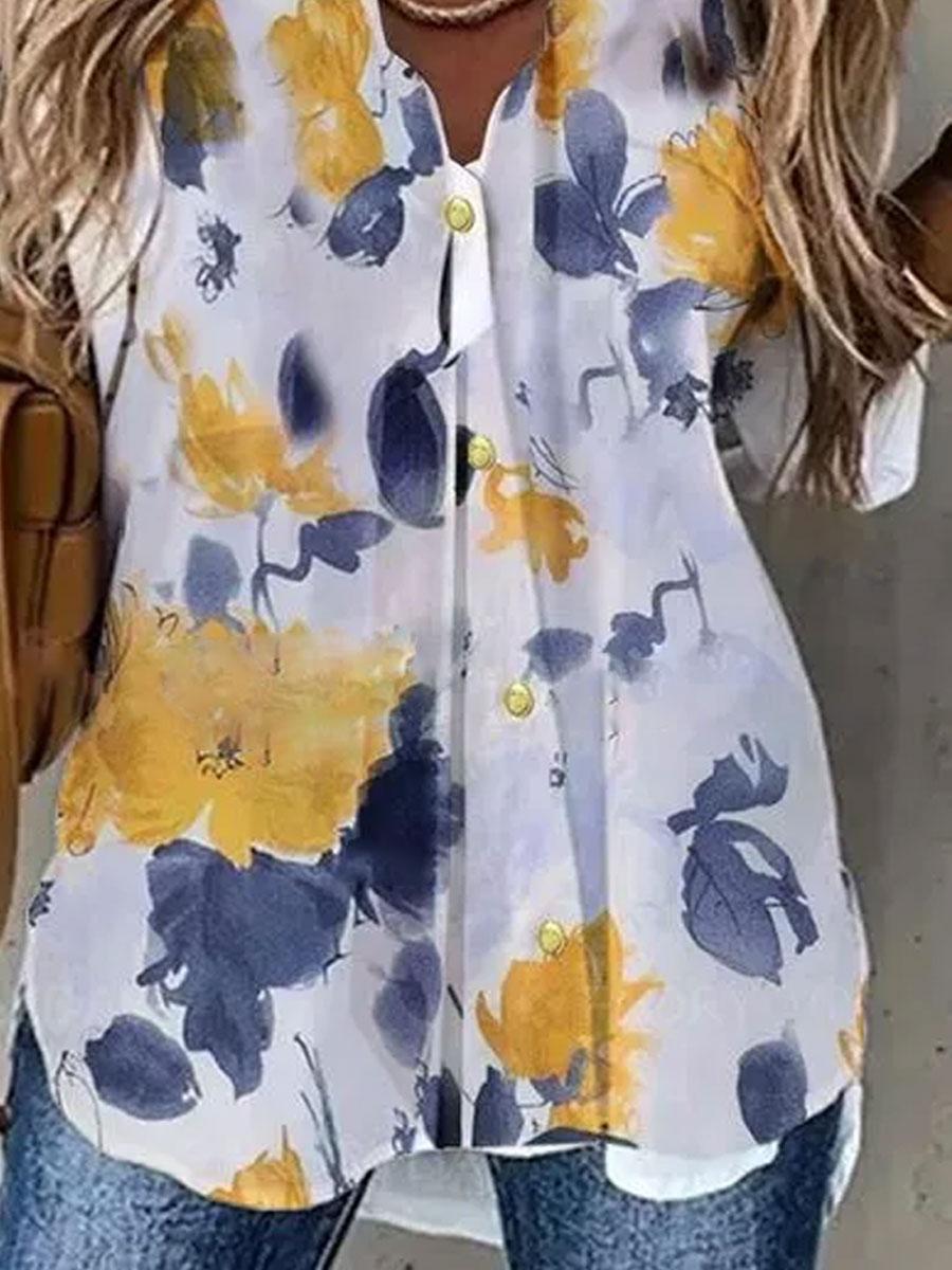 V-neck Floral Print Loose Long-sleeved Blouse