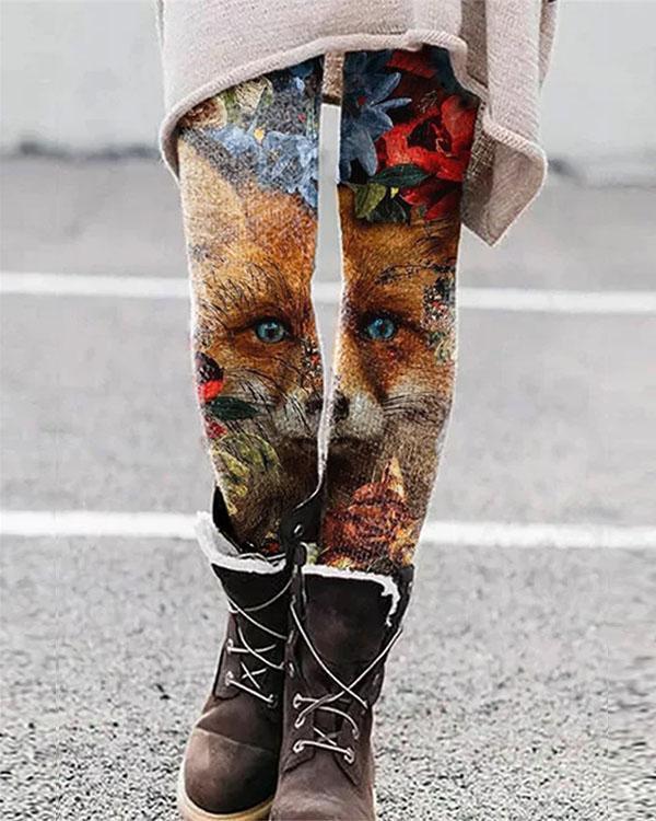 colorful animal printed leggings casual milk fabric pants