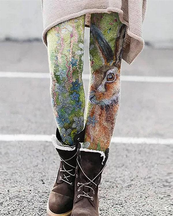 colorful animal printed leggings casual milk fabric pants