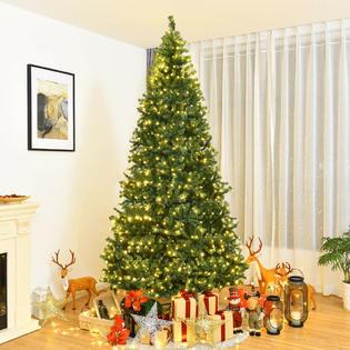 Goplus 9' Pre-Lit Artificial Christmas Tree Premium Hinged w/ 1000 LED Lights & Stand