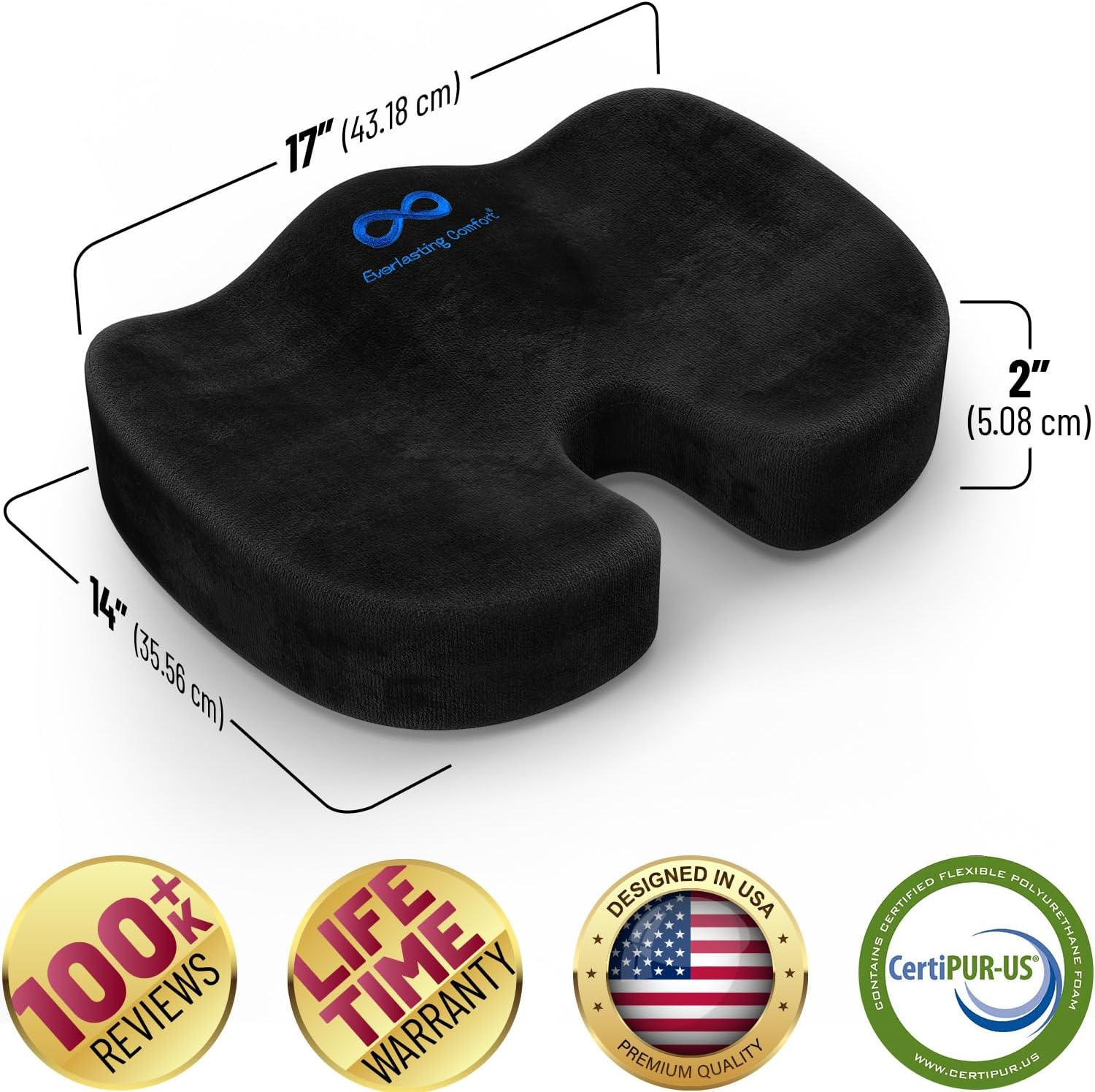 Everlasting Comfort – The Original Seat Cushion for Desk Chair, Enhances Posture and Support, Non-Slip, Ideal Tailbone Cushions for Pressure Relief - Multi-Use Gaming, Car, Office Chair Cushion