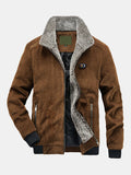 mens winter corduroy 100% cotton plus velvet warm zipper casual solid jacket