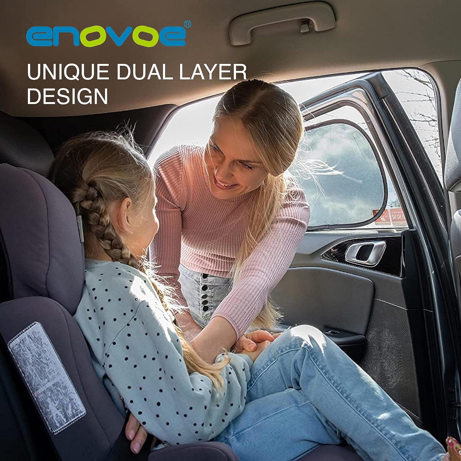 Enovoe Car Window Shades for Baby (21"x14") - 4 Pack - Sun Shade Blocker, Cling Window Cover - Glare Shield and UV Rays Protection for Your Child - Side Window Screens for SUV- Mesh Car Window Shade