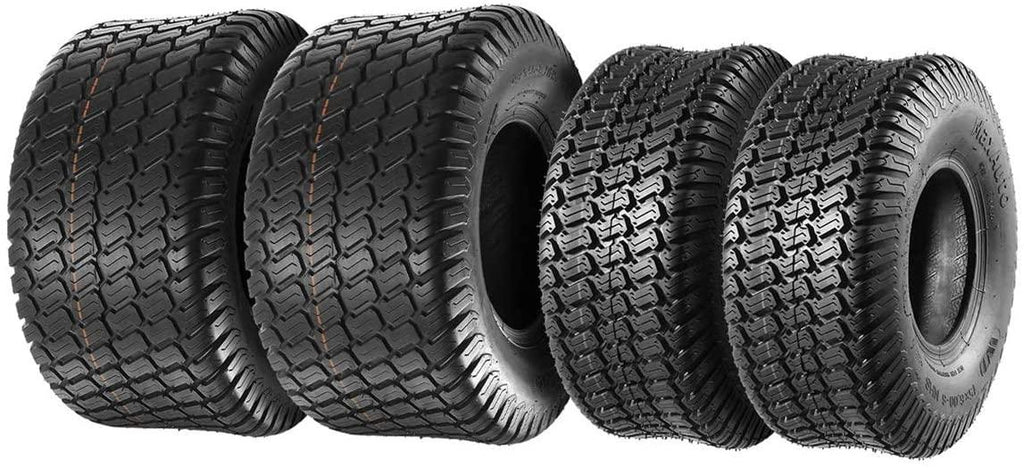 Set of 4 Lawn Mower Turf Tires 15x6-6 Front & 18x9.5-8 Rear Tractor Riding, 4PR, Tubeless