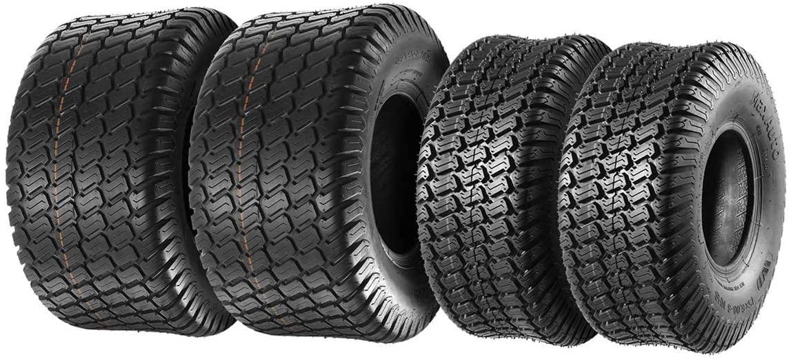 Set of 4 Lawn Mower Turf Tires 15x6-6 Front & 18x9.5-8 Rear Tractor Riding, 4PR, Tubeless