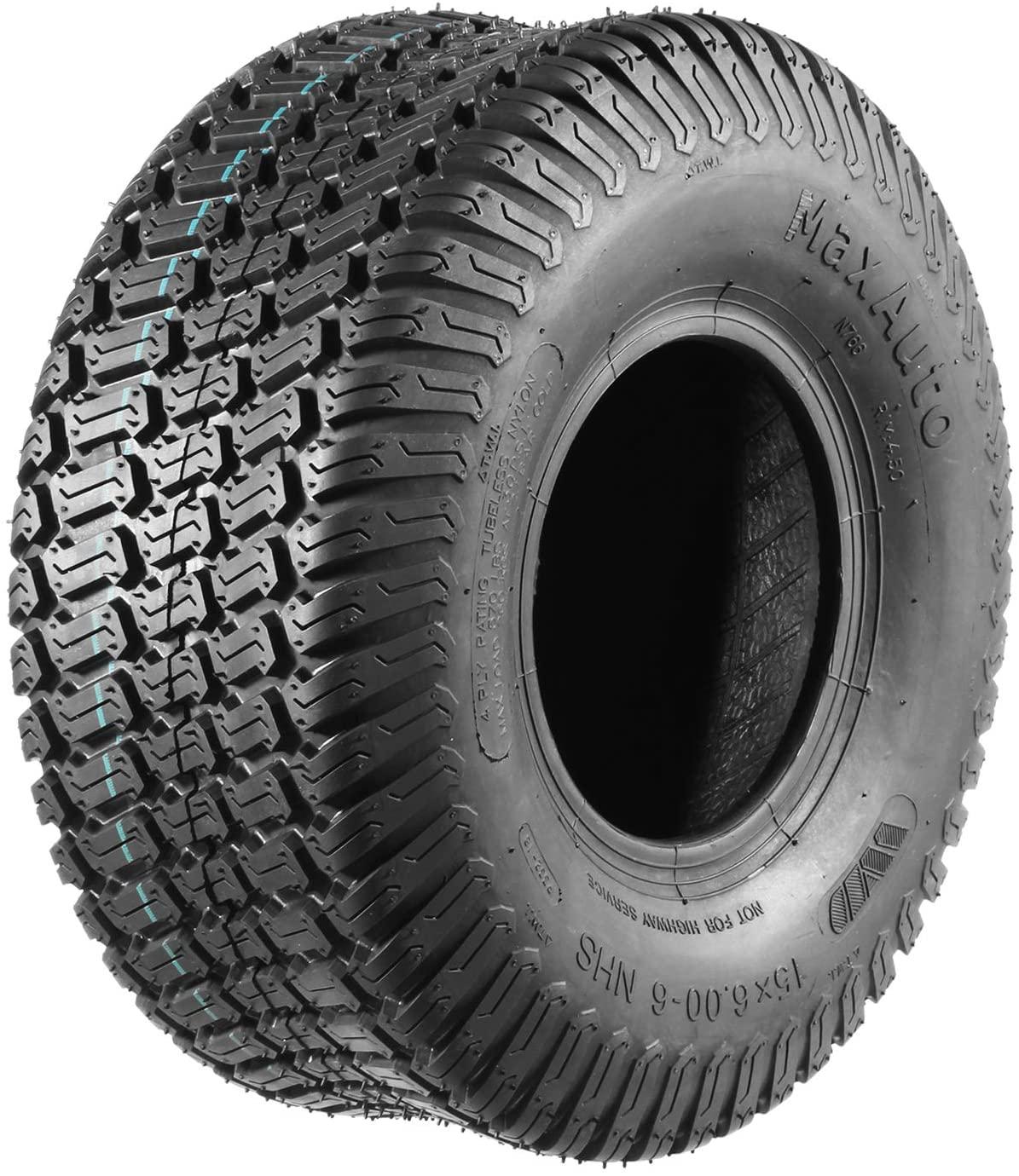 Set of 4 Lawn Mower Turf Tires 15x6-6 Front & 18x9.5-8 Rear Tractor Riding, 4PR, Tubeless
