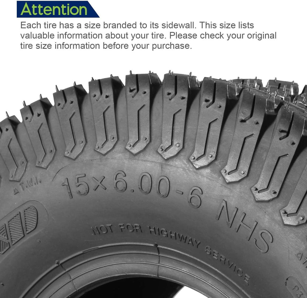 Set of 4 Lawn Mower Turf Tires 15x6-6 Front & 20x10-8 Rear,4PR,Tubeless