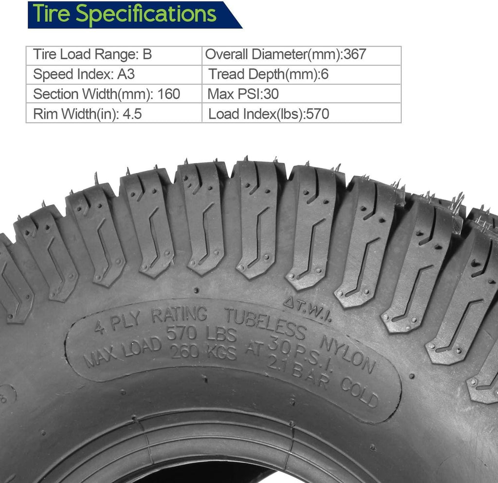 Set of 4 Lawn Mower Turf Tires 15x6-6 Front & 20x10-8 Rear,4PR,Tubeless