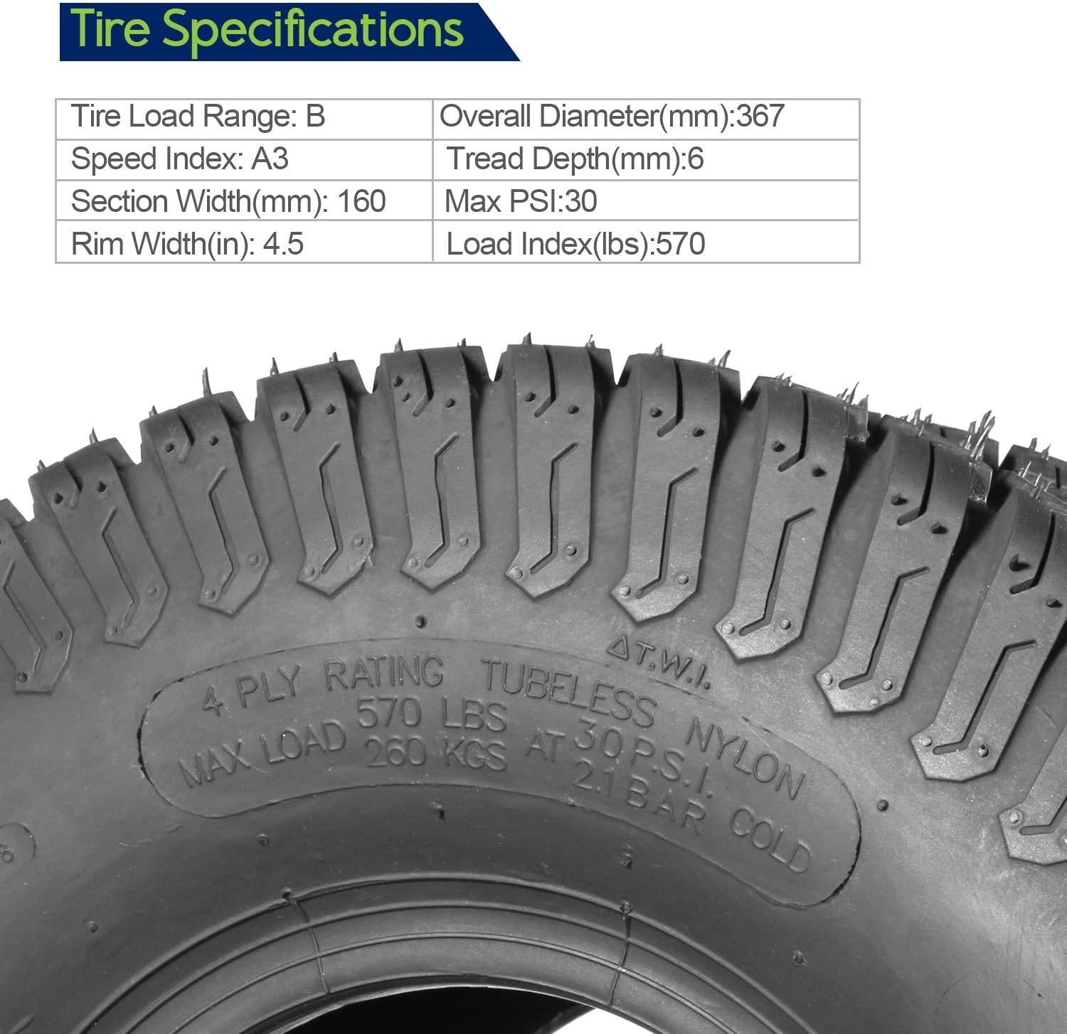 Set of 4 Lawn Mower Turf Tires 15x6-6 Front & 20x10-8 Rear,4PR,Tubeless