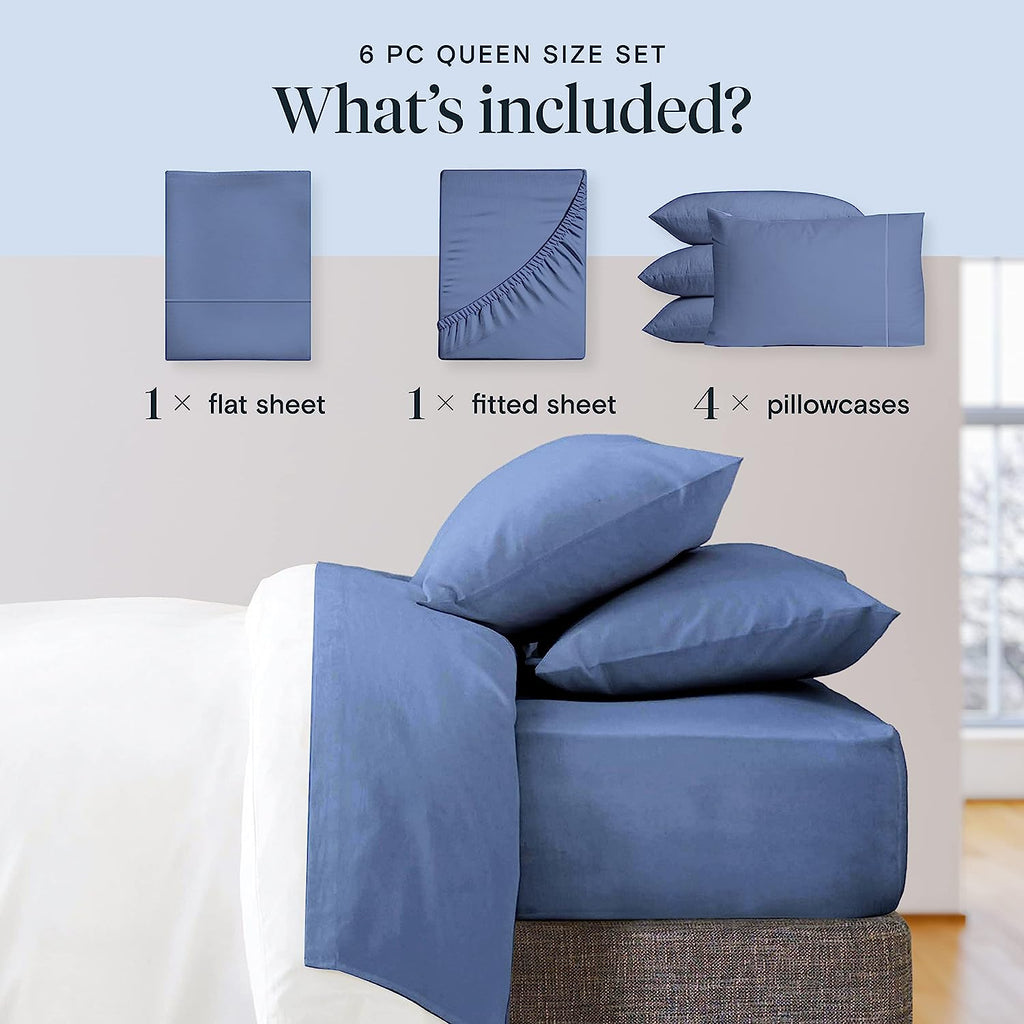 LuxClub 6 PC King Size Sheet Set Bamboo Sheets Deep Pockets 18" Eco Friendly Wrinkle Free Cooling Sheets Machine Washable Hotel Bedding Silky Soft - Oxford King
