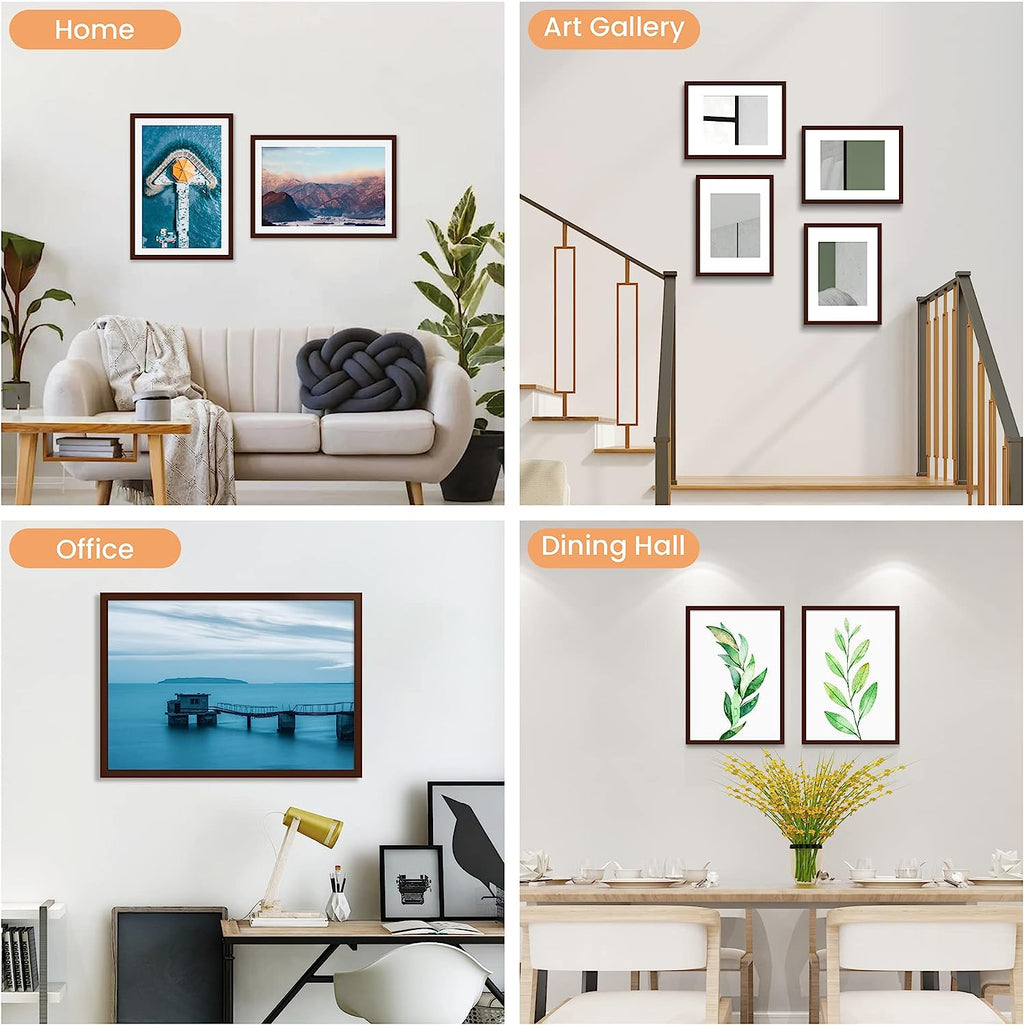 upsimples 8x10 Picture Frame Set of 5,Display Pictures 5x7 with Mat or 8x10 Without Mat,Wall Gallery Photo Frames, Brown