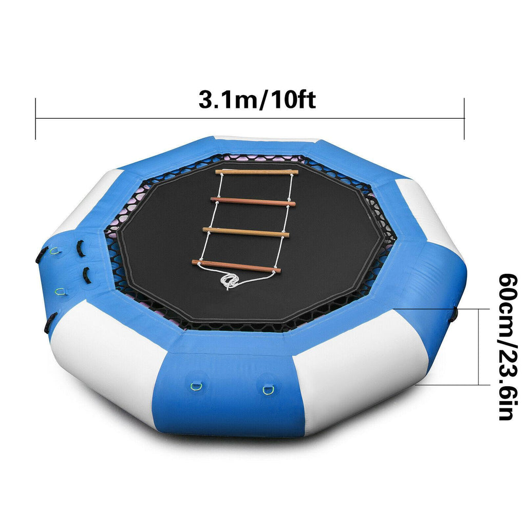 10ft Inflatable Water Bouncer Water Trampoline Splash Padded Inflatable Bouncer Bounce Swim Platform for Water Sports