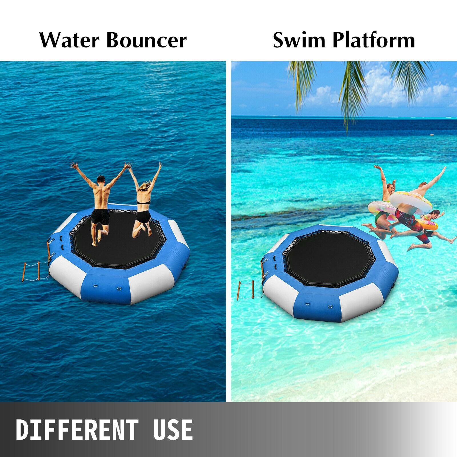 10ft Inflatable Water Bouncer Water Trampoline Splash Padded Inflatable Bouncer Bounce Swim Platform for Water Sports