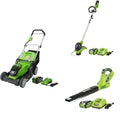 Greenworks 40V 17-Inch Cordless Push Lawn Mower, 12-Inch String Trimmer and Leaf Blower Combo Kit, One 4.0Ah Battery, 4.0Ah&2.0Ah Batteries and Charger Included