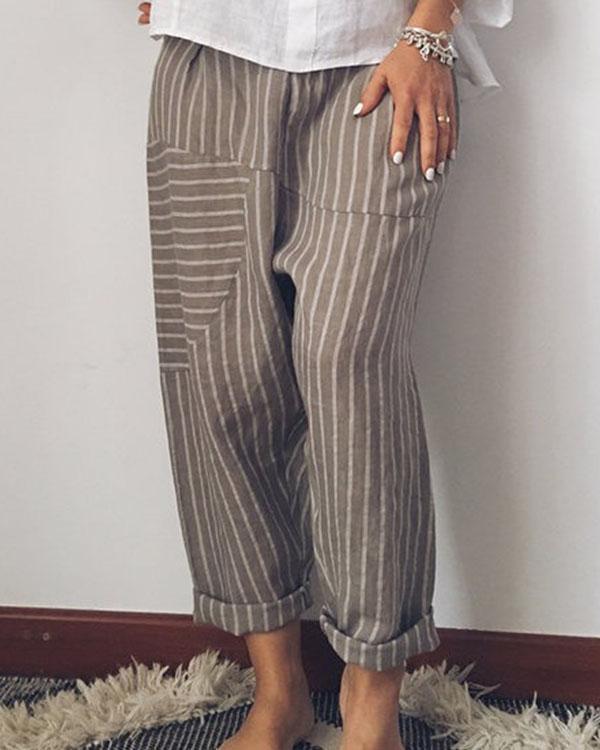 fashion stripe wide leg linen pants