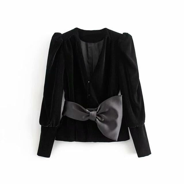 velvet v-neck coat