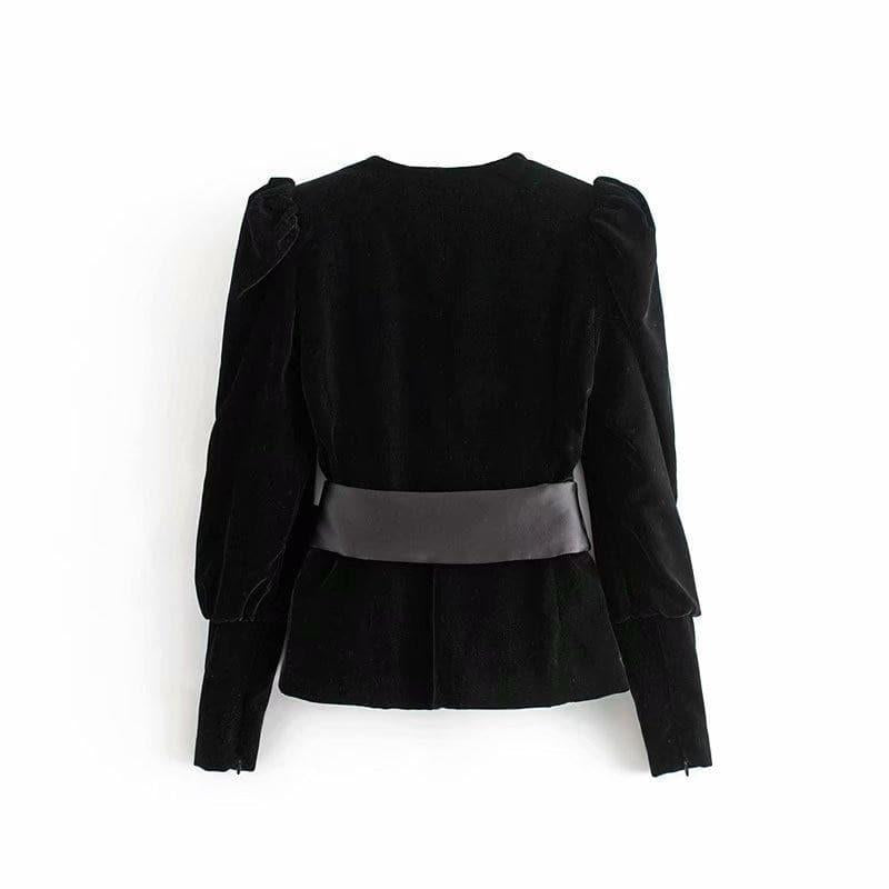 velvet v-neck coat