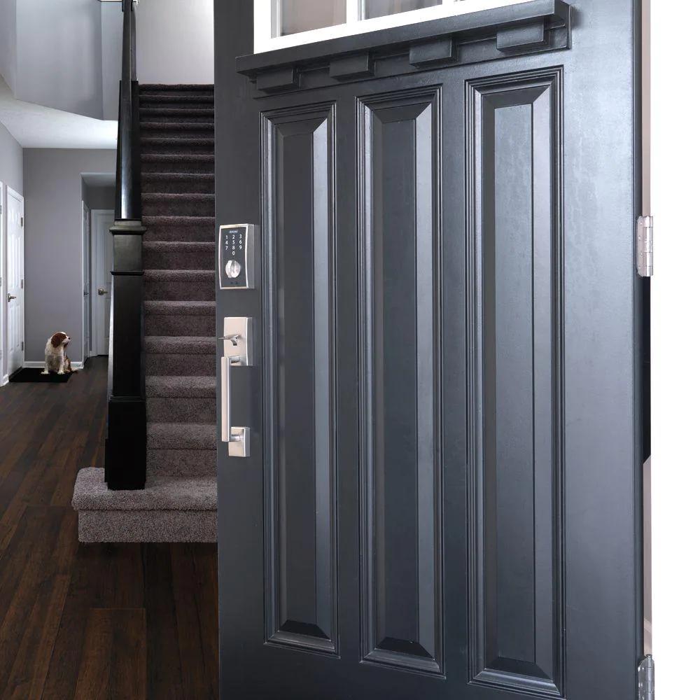 Century Matte Black Touch Electronic Deadbolt and Front Entry Door Handle with Latitude Door Lever