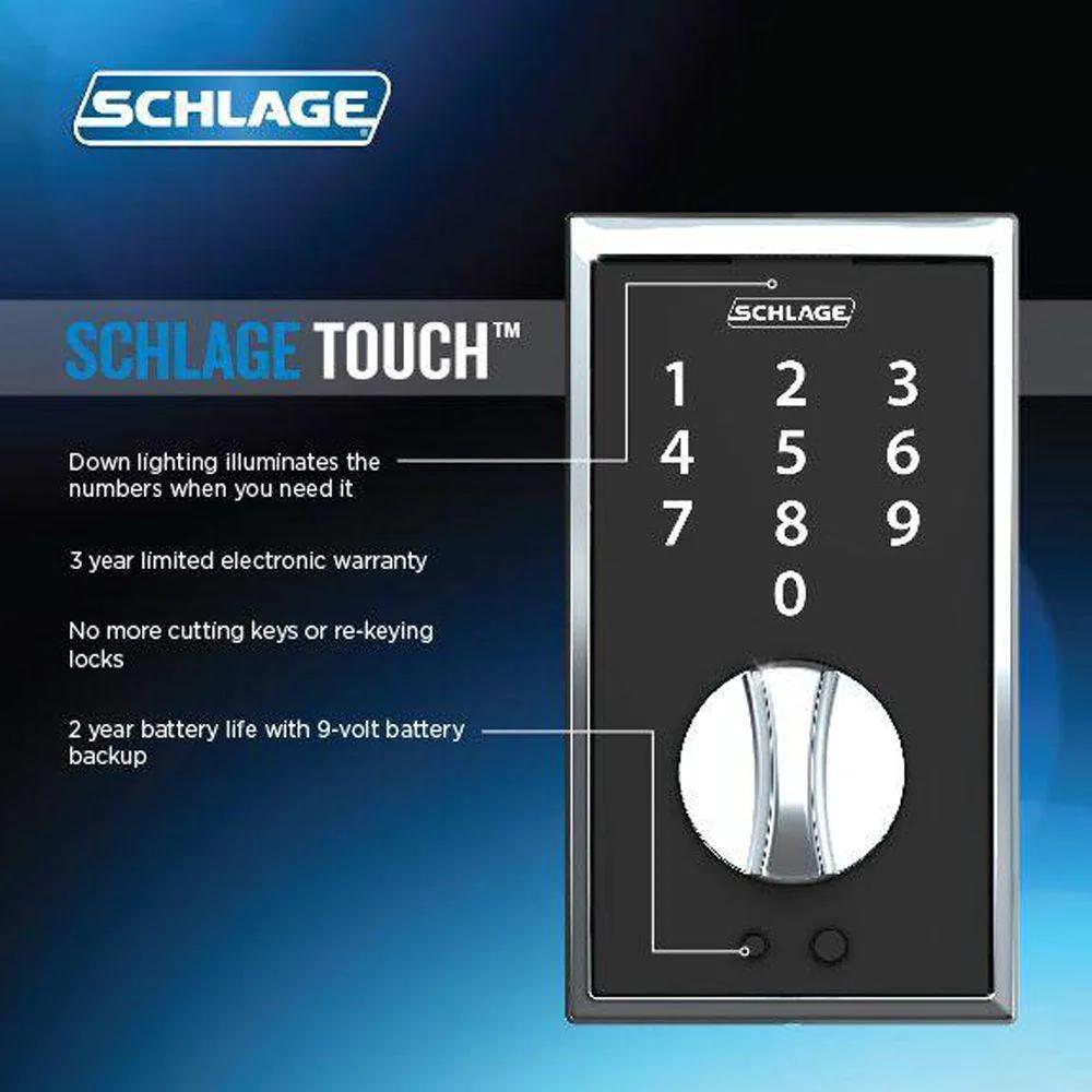 Century Matte Black Touch Electronic Deadbolt and Front Entry Door Handle with Latitude Door Lever