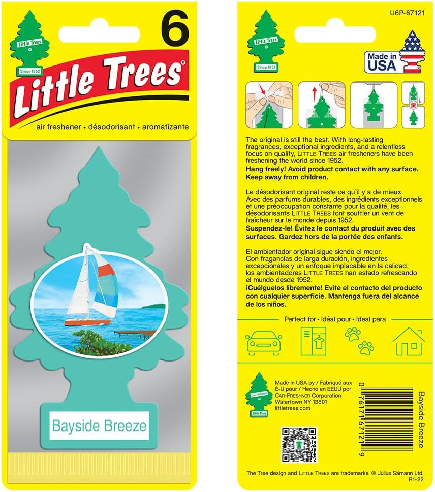 LITTLE TREES Air Fresheners Car Air Freshener. Hanging Tree Provides Long Lasting Scent for Auto or Home. Bayside Breeze, 24 Air Fresheners