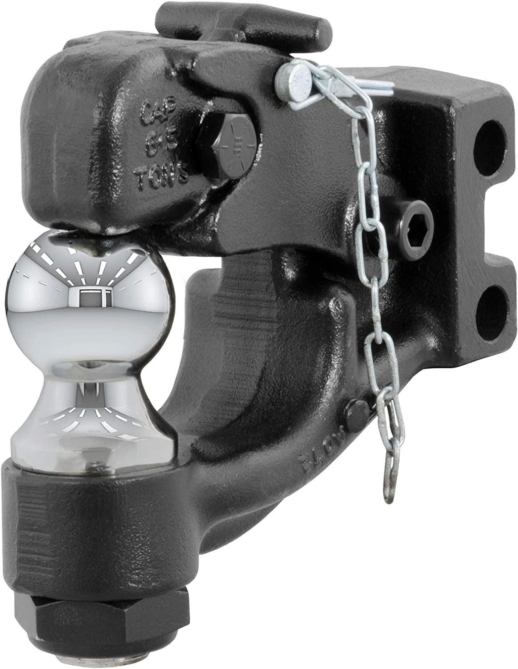 CURT 45919 Channel Mount Pintle Attachment with 2-Inch Ball, 10,000 lbs, Shank Required , Black