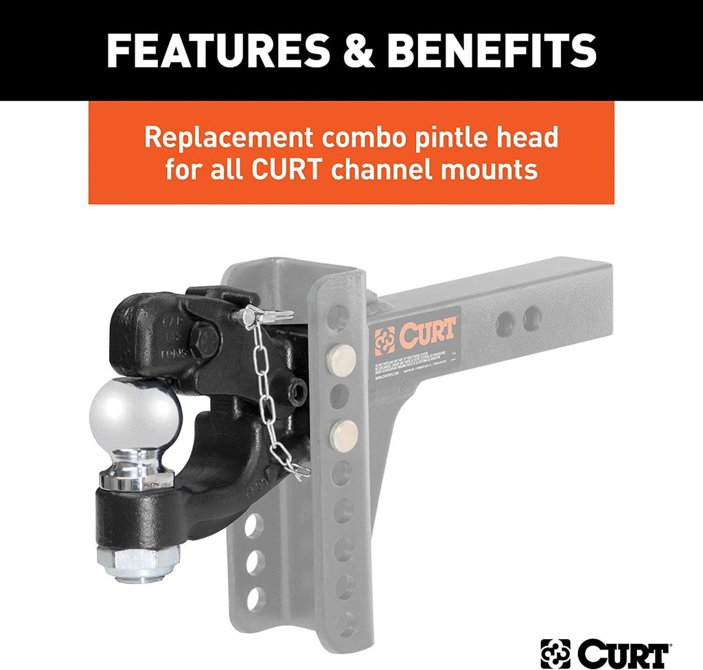 CURT 45919 Channel Mount Pintle Attachment with 2-Inch Ball, 10,000 lbs, Shank Required , Black