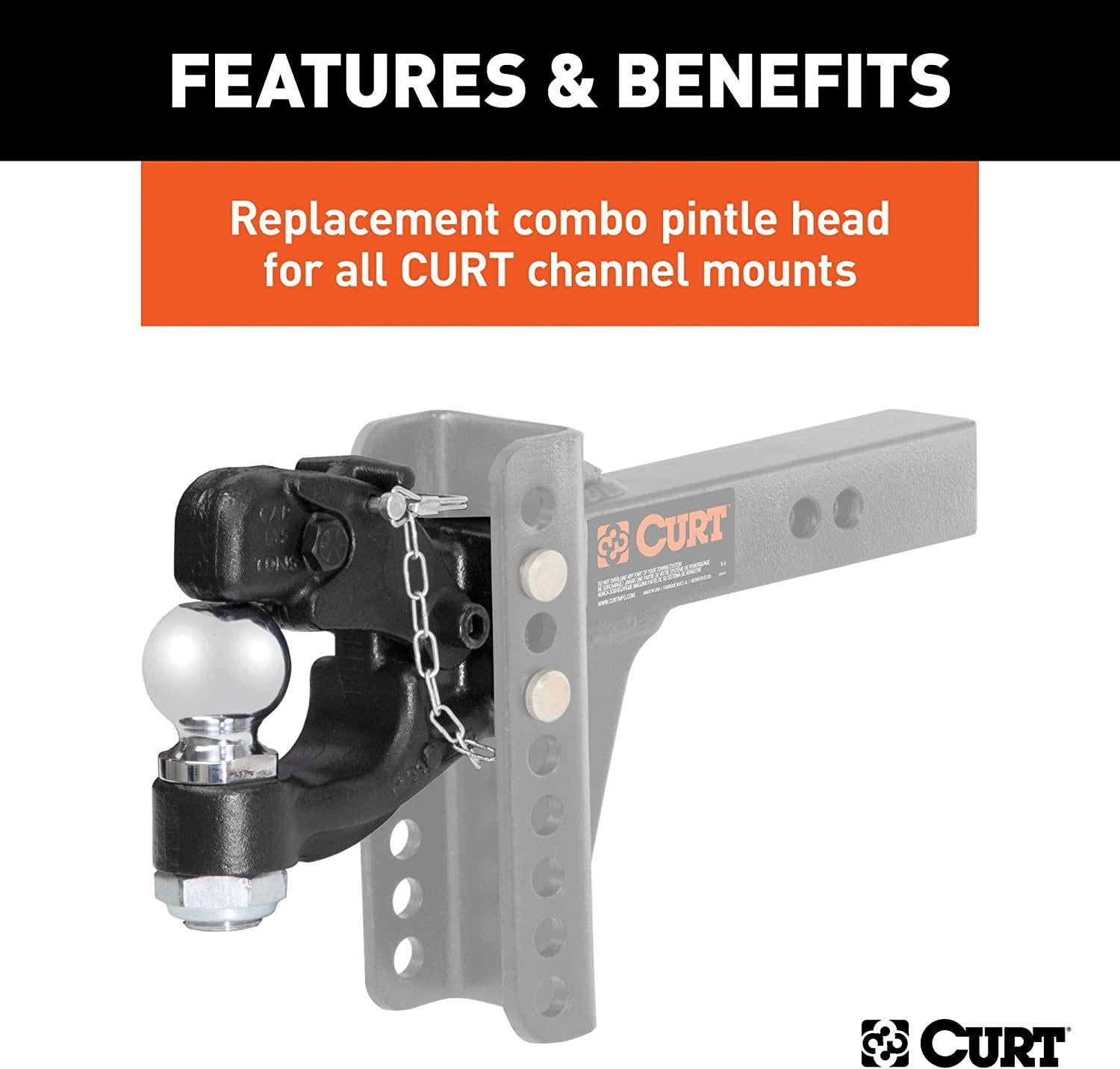 CURT 45919 Channel Mount Pintle Attachment with 2-Inch Ball, 10,000 lbs, Shank Required , Black