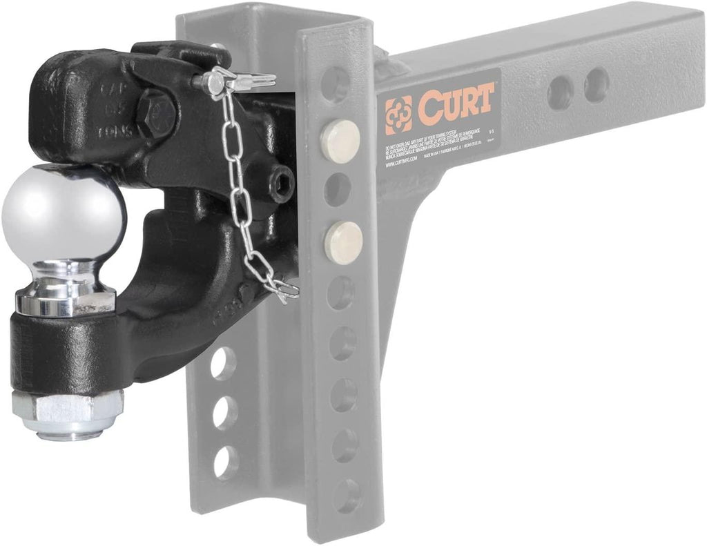 CURT 45919 Channel Mount Pintle Attachment with 2-Inch Ball, 10,000 lbs, Shank Required , Black