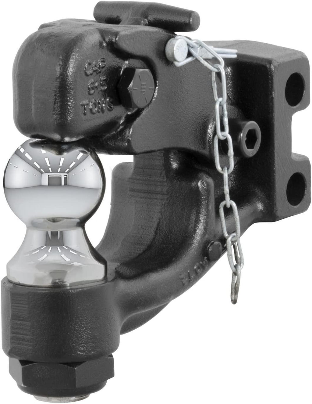 CURT 45919 Channel Mount Pintle Attachment with 2-Inch Ball, 10,000 lbs, Shank Required , Black