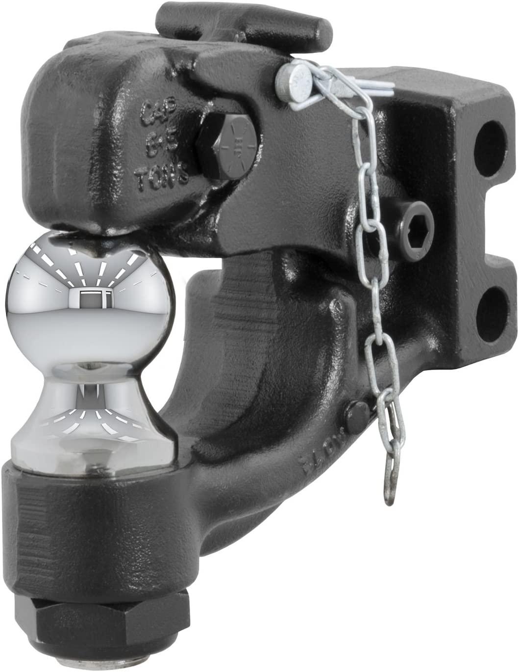 CURT 45919 Channel Mount Pintle Attachment with 2-Inch Ball, 10,000 lbs, Shank Required , Black