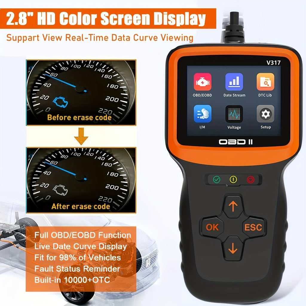 OBD2 Scanner Diagnostic Tool, Code Reader Check Engine Scan Tester Tools, 2.8'' Color Screen Car Scanner With Reset &amp; I/M Readiness &amp; More, Since 1996
