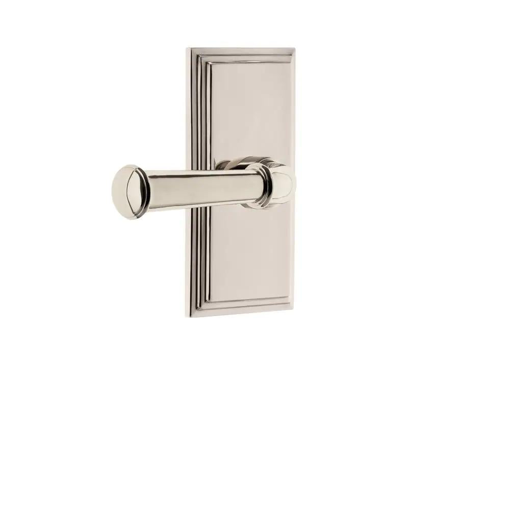 Carre Plate 2-3/8 in. Backset Polished Nickel Privacy Bed/Bath with Georgetown Door Lever