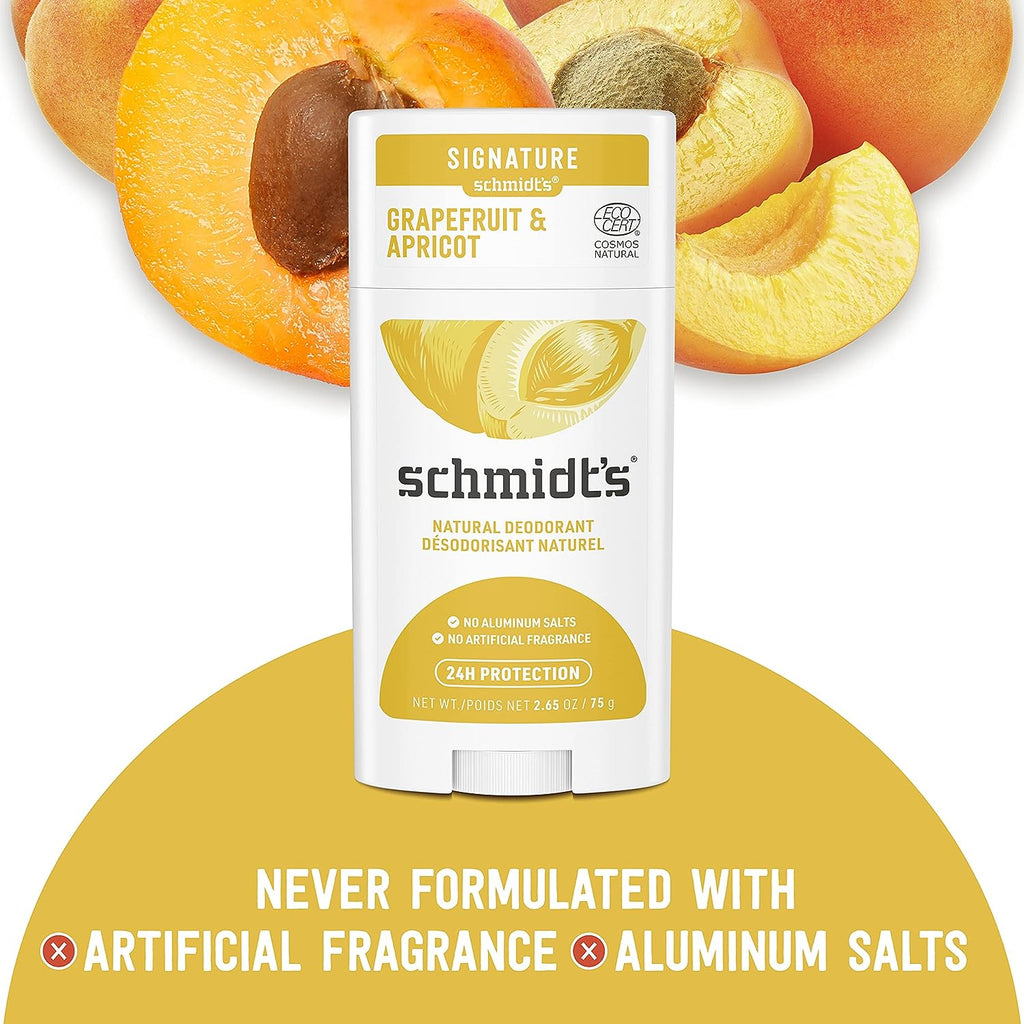 Schmidt's 100% Natural Origin Ingredient Deodorant Stick Grapefruit &amp; Apricot 2 Count For 24-Hour Odor Protection 2.65oz