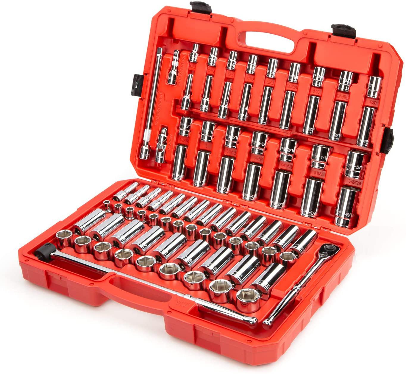 TEKTON 1/2 Inch Drive 6-Point Socket &amp; Ratchet Set, 84-Piece (3/8 - 1-5/16 in., 10-32 mm) | SKT25302