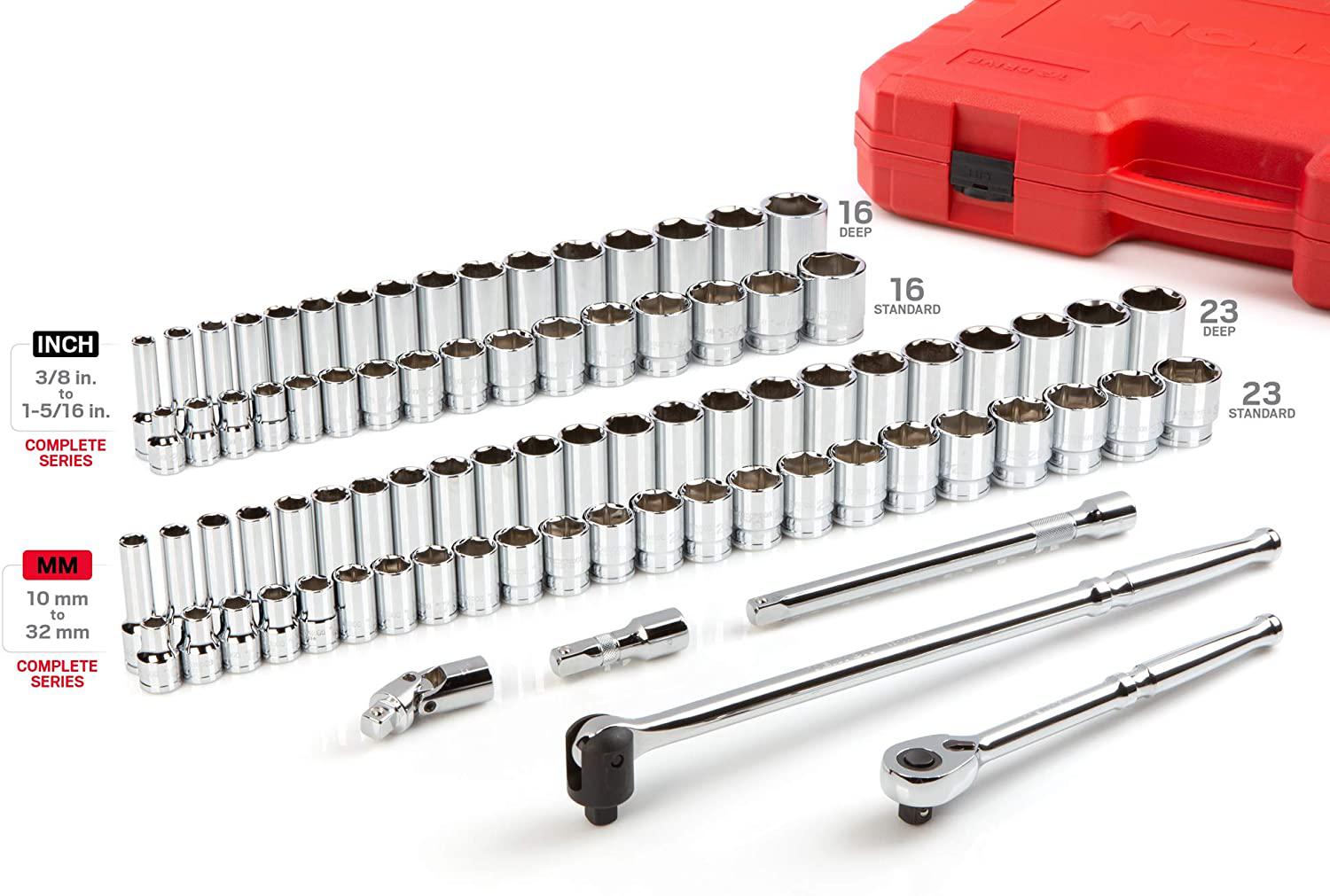 TEKTON 1/2 Inch Drive 6-Point Socket &amp; Ratchet Set, 84-Piece (3/8 - 1-5/16 in., 10-32 mm) | SKT25302