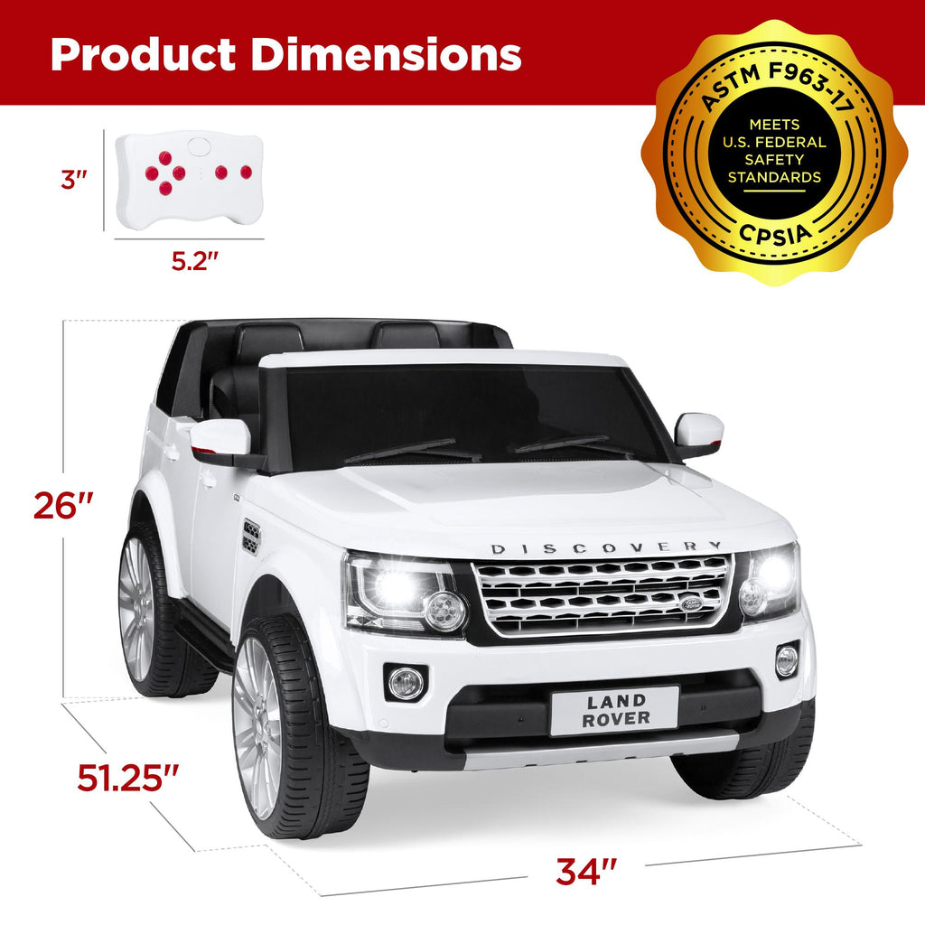 12V 3.7 MPH 2-Seater Licensed Land Rover Ride On Car Toy w/ Parent Remote Control - White