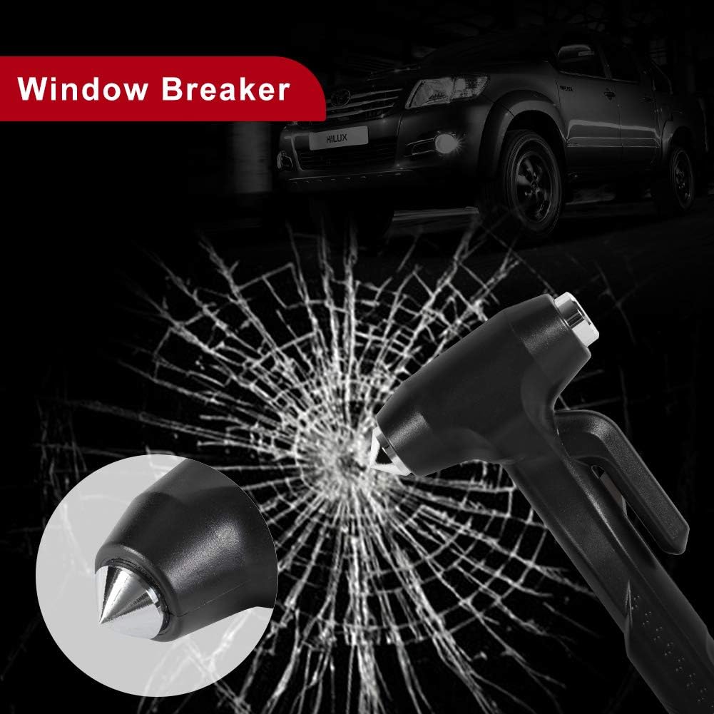 MOTORBUDDY 2-Pack Car Safety Hammer, 3-in-1 Auto Emergency Escape Hammer with Window Breaker and Seat Belt Cutter, Striking Black Emergency Escape Tool for Car Accidents