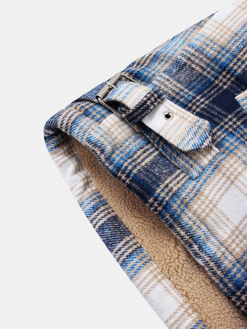 mens plaid thicken sherpa lined lapel cotton vintage overcoats with pocket