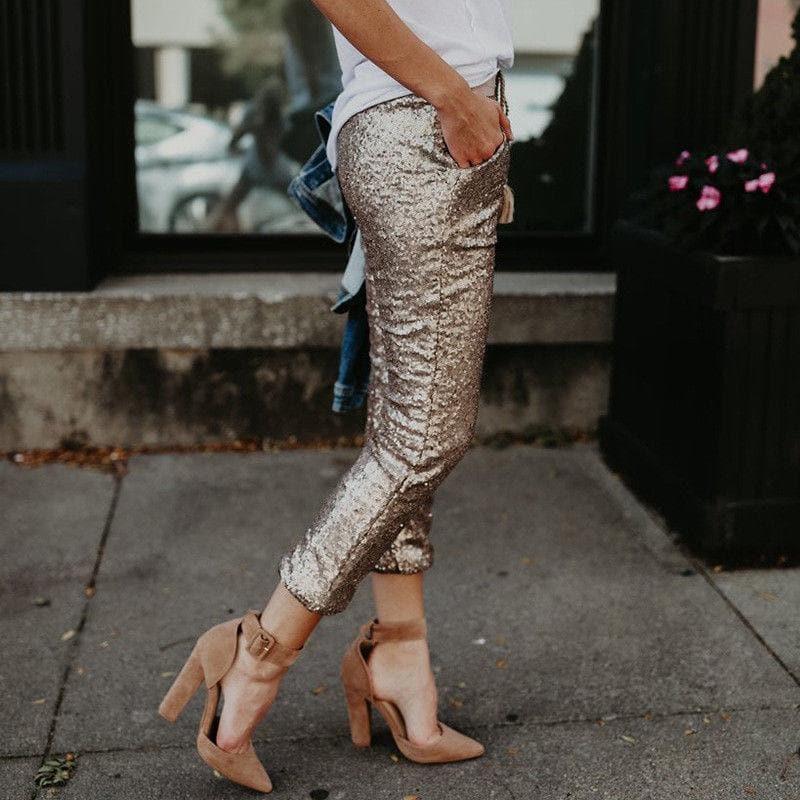 sequin high waist joggers