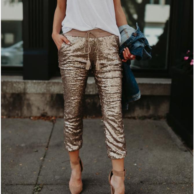 sequin high waist joggers