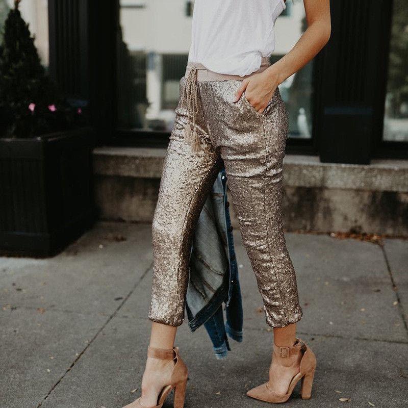 sequin high waist joggers