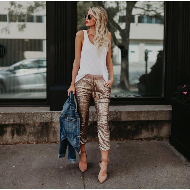 sequin high waist joggers