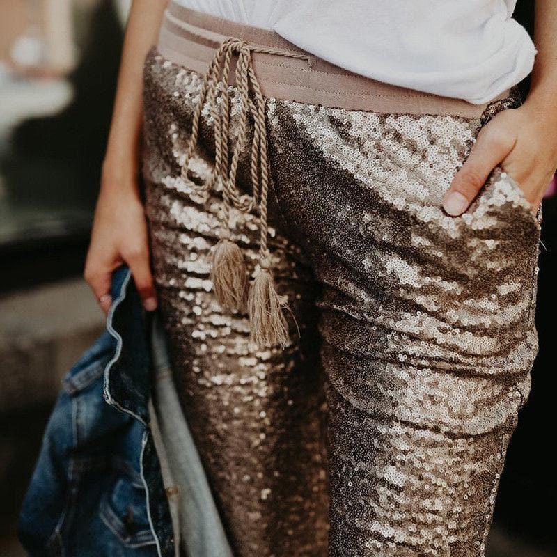 sequin high waist joggers