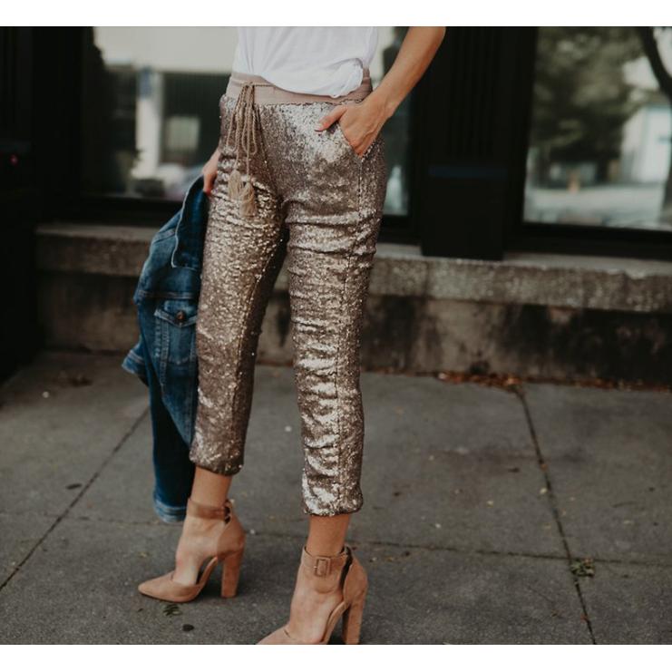 sequin high waist joggers
