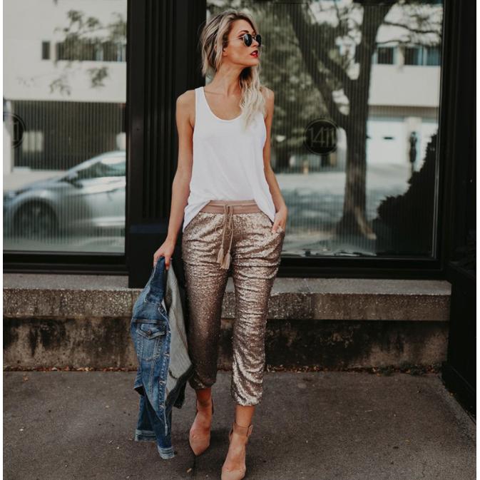 sequin high waist joggers