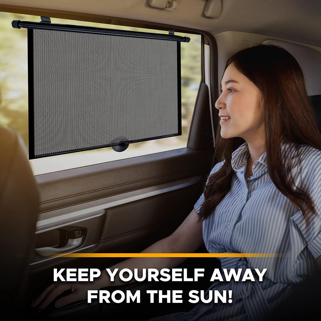 EcoNour Car Window Covers for Baby (2 Pack) | Retractable Car Window Shades for Protecting Kids, Passengers &amp; Pets from Harmful Sun Rays | Car Sun Shade for Trucks | XXL (22”x24”)